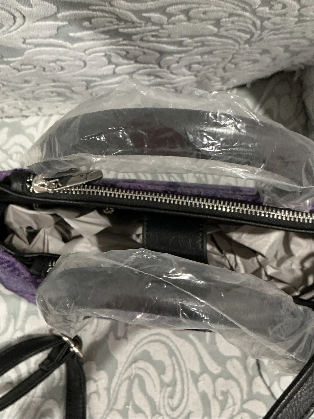 Glen Appin Purple Plaid Harris Tweed Satchel with Black Trim - Picture 5 of 6